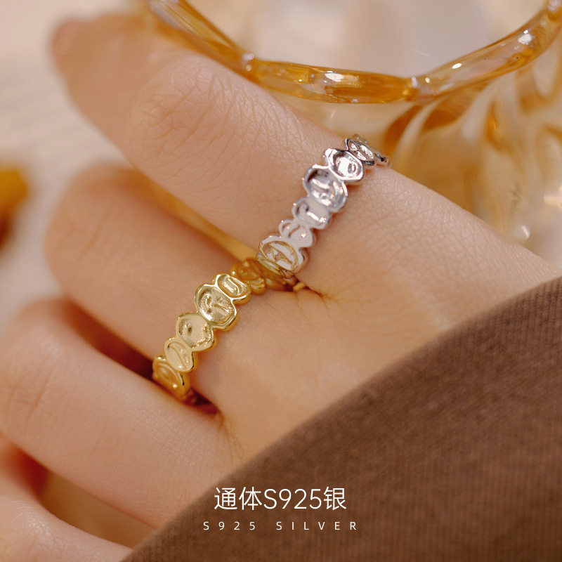 榕树下S925银韩国小众褶皱戒指女