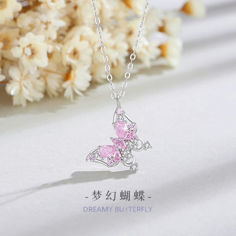 梦幻蝴蝶纯银925项链女小众轻奢
