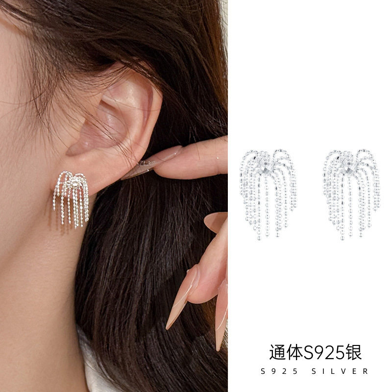 榕树下S925银烟花流苏耳钉女韩国