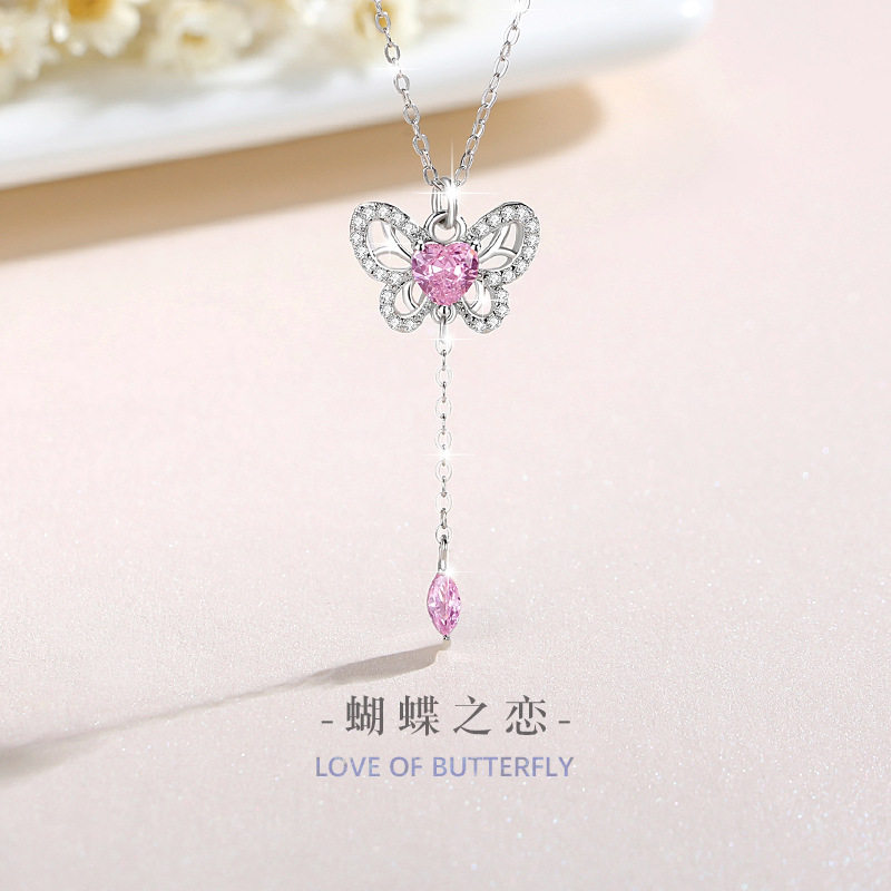 蝴蝶纯银925项链女小众设计轻奢