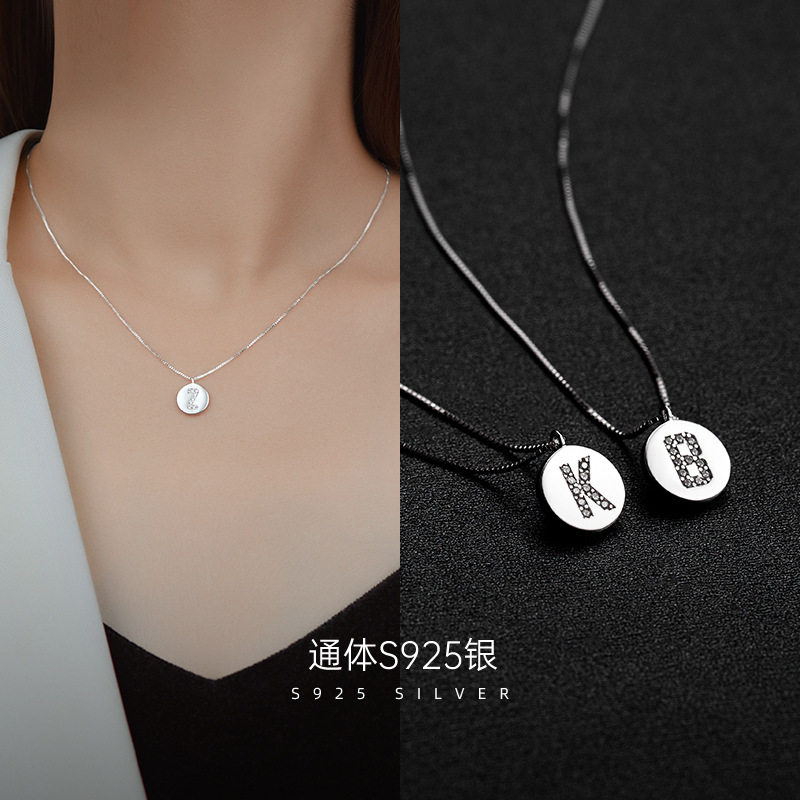 榕树下S925银字母圆牌项链女夏20