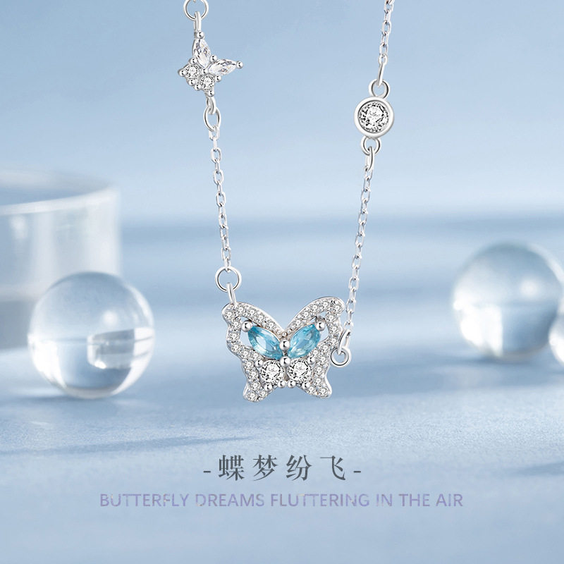 蝴蝶纯银925项链女小众设计轻奢