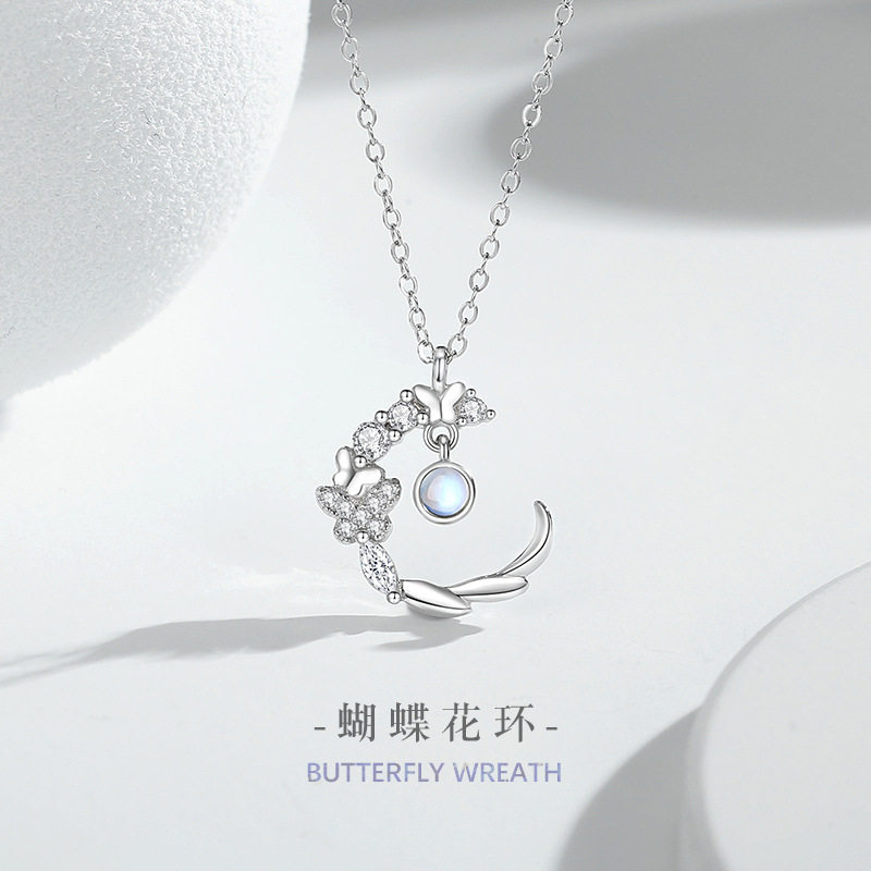 蝴蝶纯银925项链女小众可爱甜美