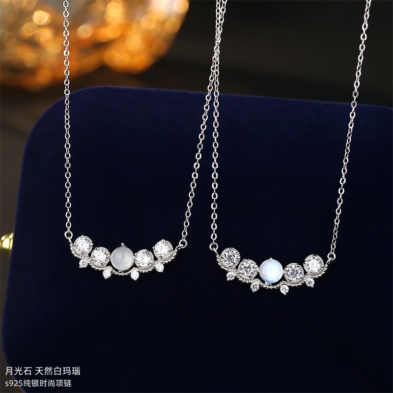 新款S925银四叶草项链月光石天然