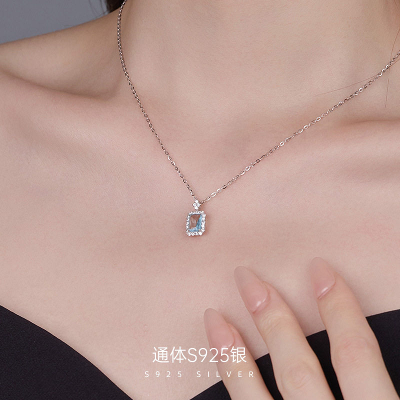 榕树下S925银蓝色海蓝宝项链女小