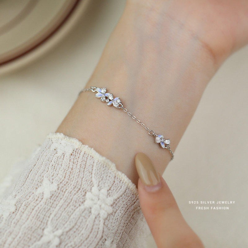 S925纯银紫色滴胶繁花手链女款时
