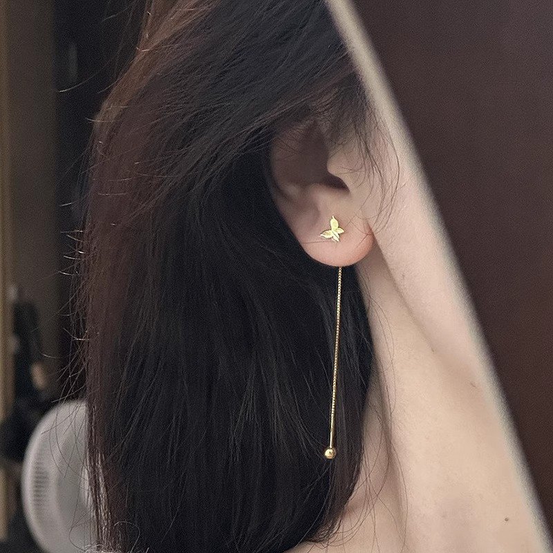 S925纯银新款春夏蝴蝶螺丝耳线女