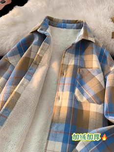 CLARALEE格子衬衫男款秋冬季加绒加厚长袖外套青少年休闲百搭衬衣