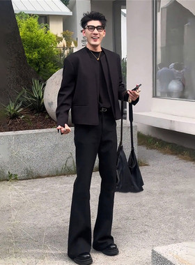 CLARALEE高级感酷帅套装男假两件短款西装外套搭配西裤休闲一整套