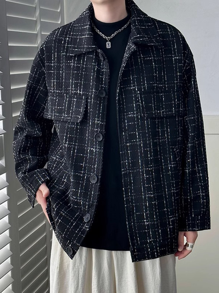 CLARALEE小香风格子外套男春秋新款休闲西装青少年高级感痞帅夹克