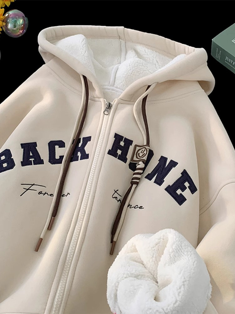 CLARALEE羊羔毛开衫卫衣男士冬季加绒加厚上衣美式重磅连帽外套