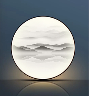 丝绢圆形灯屏装饰画挂画壁画玄关沙发背景墙圆形入户新中式禅意