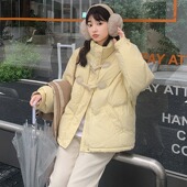 奶呼呼小个子牛角扣羽绒棉女短款 加厚外套 冬季 黄色2025年新款 韩版