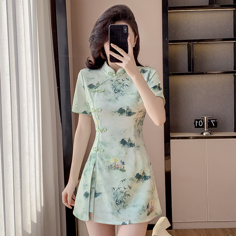 民国风新中式改良旗袍套装礼服小个子汉服养生馆足疗技师工作服女