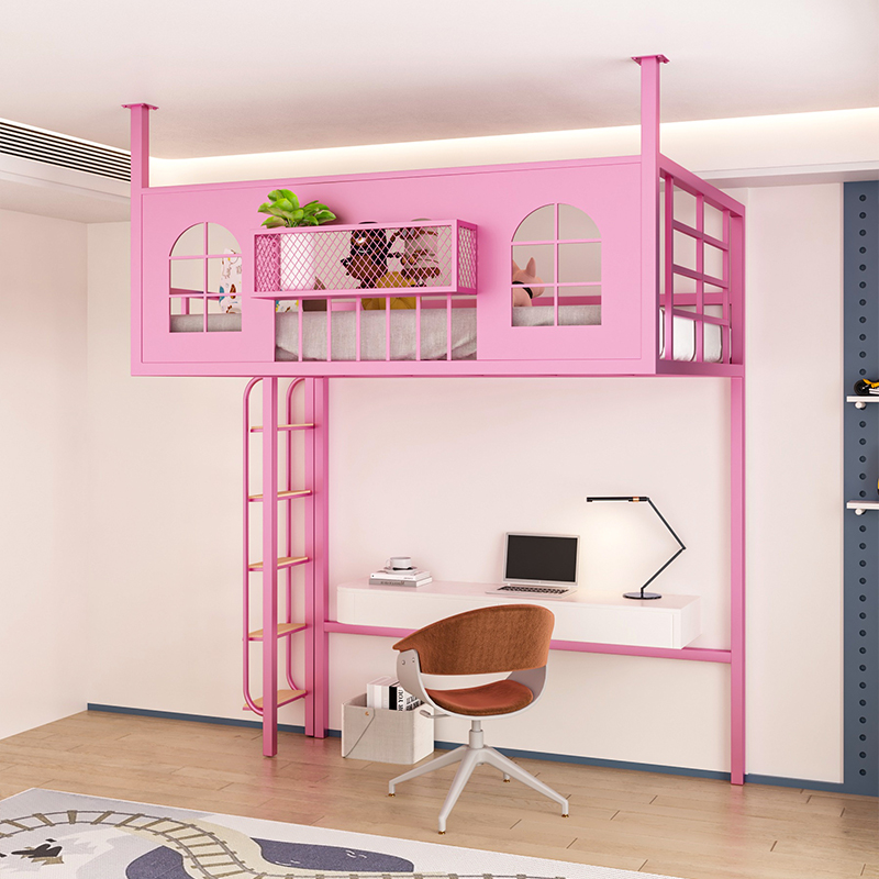 省空间loft铁艺高架床吊床