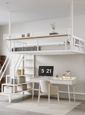省空间家用铁艺二楼悬空床单上层上床下空阁楼床上铺高低床高架床