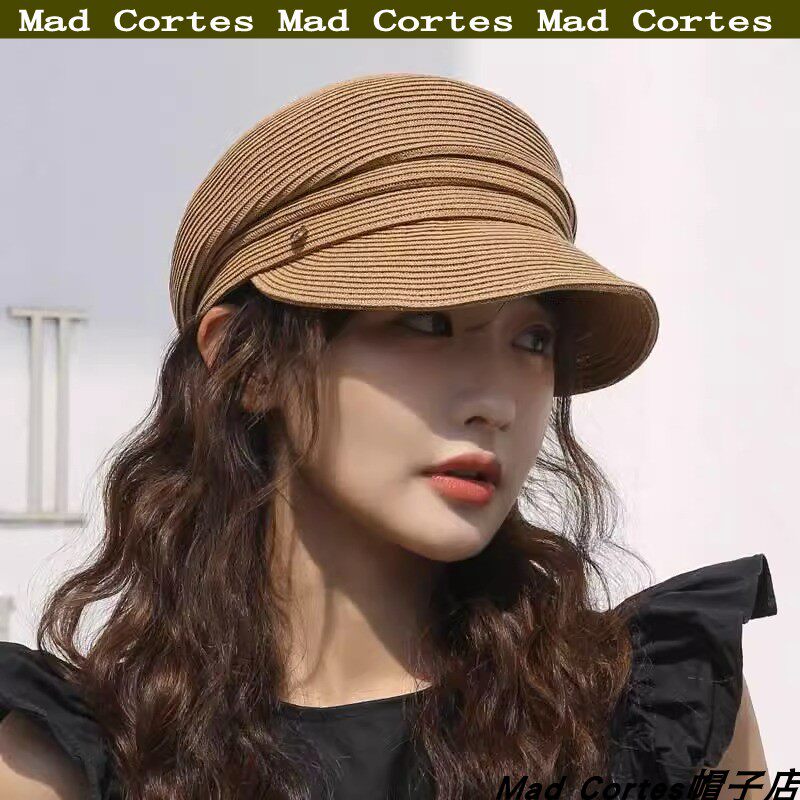 Mad Cortes日系草编防晒鸭舌帽子女夏褶皱显脸小八角帽遮阳报童帽