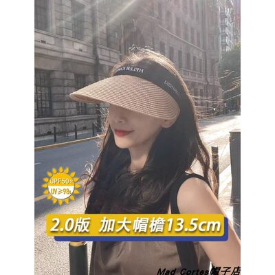 Mad Cortes日本拉菲草空顶帽遮阳防晒鸭舌帽女夏季发箍太阳帽草帽