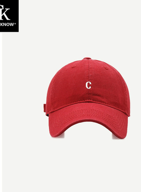 Chic Know韩版小字母C刺绣鸭舌帽女夏季情侣款显脸小红色棒球帽子