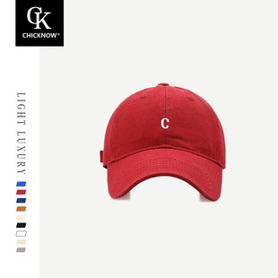Chic Know韩版小字母C刺绣鸭舌帽女夏季情侣款显脸小红色棒球帽子