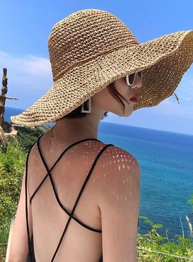 Mad Cortes韩国大檐草帽子女夏防晒沙滩太阳帽度假海边遮阳渔夫帽