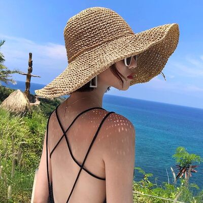 Mad Cortes韩国大檐草帽子女夏防晒沙滩太阳帽度假海边遮阳渔夫帽