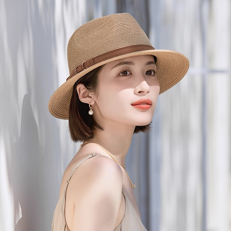 VATMKK法国巴拿马草帽女夏季出游百搭防晒太阳帽子时尚礼帽爵士帽