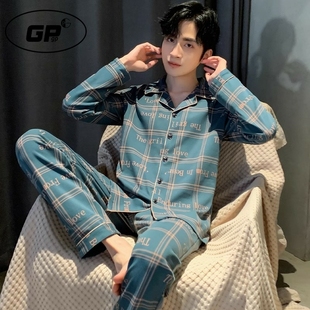 日本GP睡衣男士纯棉2025年新款春秋季男生长袖开衫全棉家居服套装