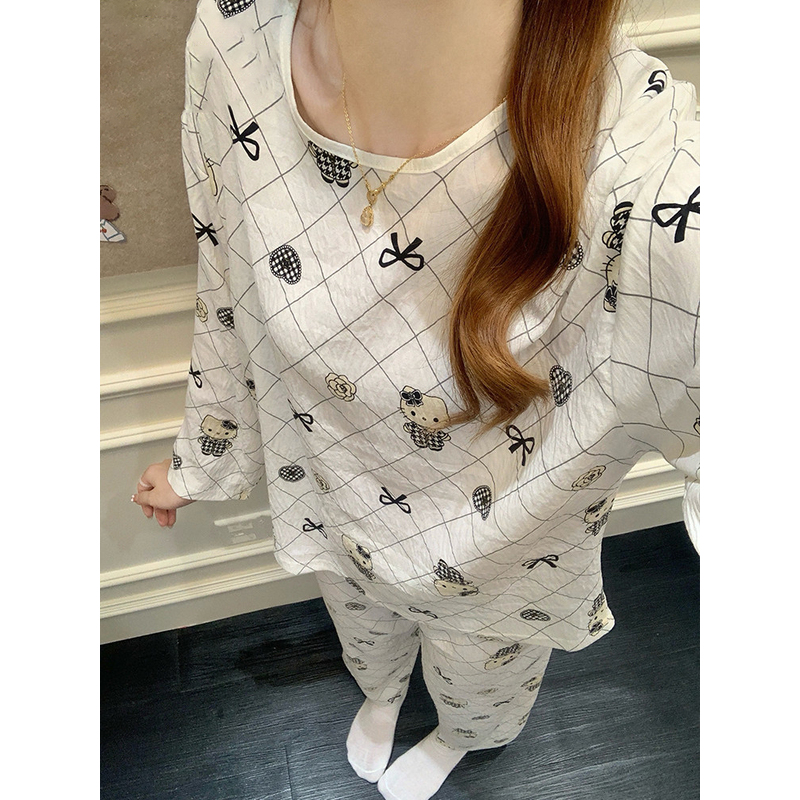 日本GP可爱HelloKitty睡衣女士春秋季长裤云朵棉卡通家居服两件套