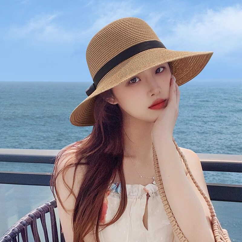 法国VATMKK新款拉菲草草帽女夏天遮阳防晒海边防紫外线太阳帽子潮