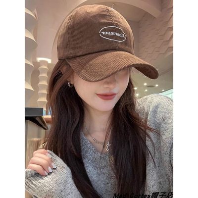 Mad Cortes韩系复古简约灯芯绒棒球帽子女秋冬宽檐显脸小鸭舌帽男
