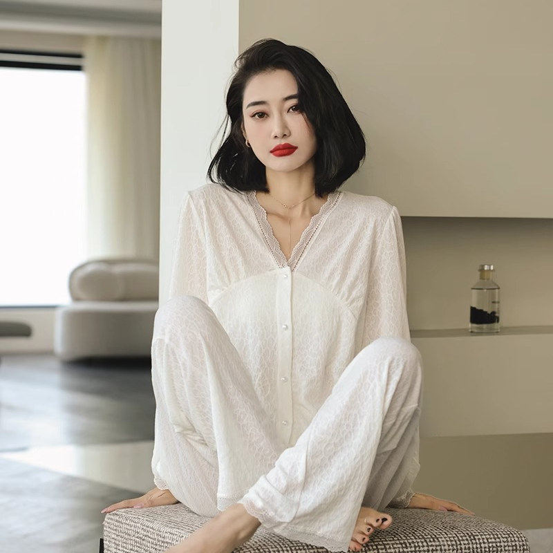 维多利亞高级感纯棉睡衣女款2025新款春秋轻奢风简约可外穿家居服