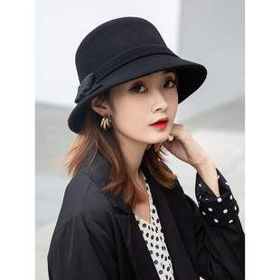 CalbouKimct冬季帽子女羊毛显脸小保暖百搭礼帽优雅秋冬款渔夫帽