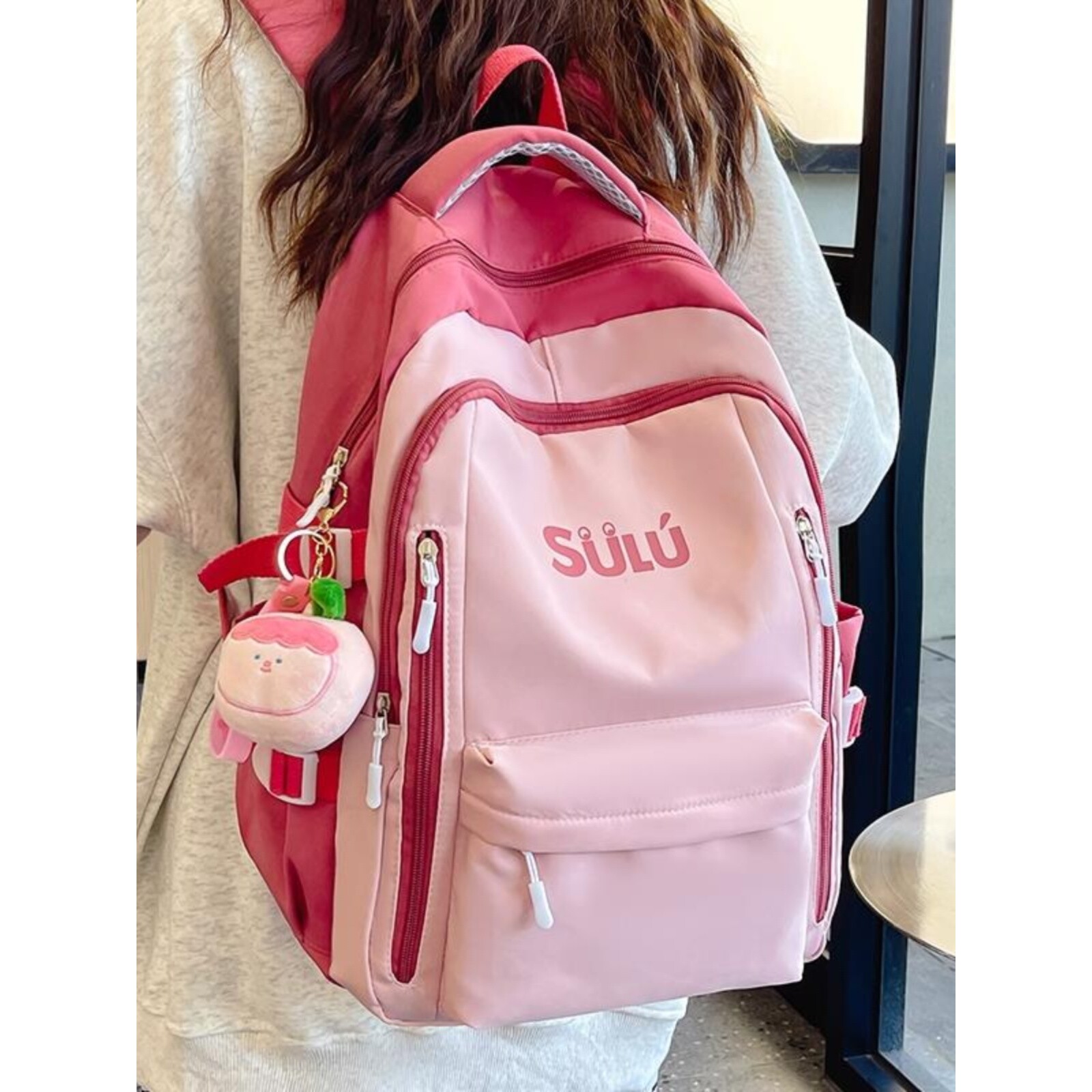 法国粉色多巴胺少女背包小众设计感双肩包小学生中学生高中生书包