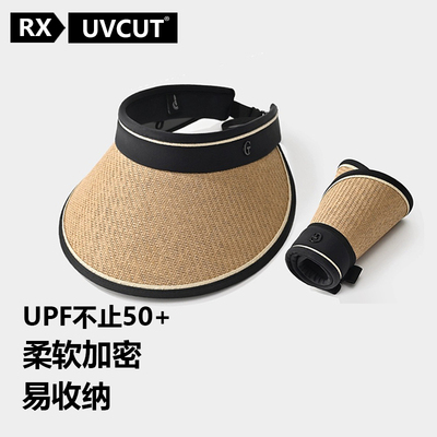 RX UVCUT官网日本空顶防晒帽女夏防紫外线太阳遮阳帽沙滩大檐草帽