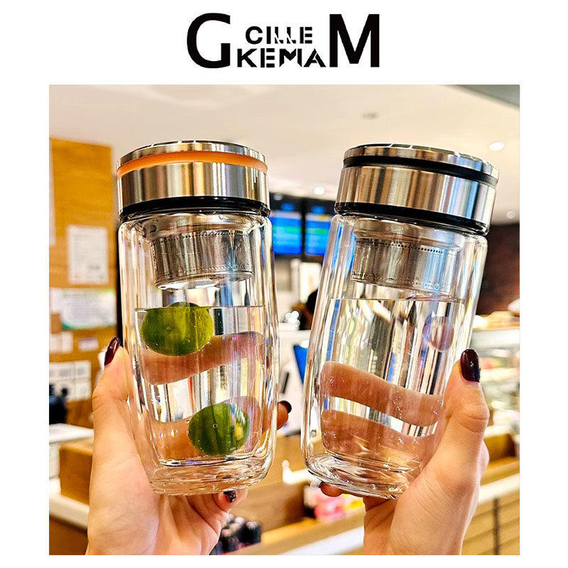 日本正品GM杯子女双层玻璃茶水分离泡茶杯便携男款办公室水杯家用