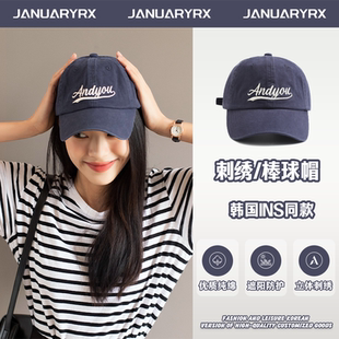 JanuaryRX 韩国ins棒球帽女软顶字母刺绣显脸小鸭舌帽防晒遮阳帽