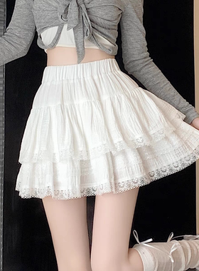 白色半身裙法式芭蕾风蓬蓬蛋糕女2025新款夏季荷叶边a字蕾丝短裙