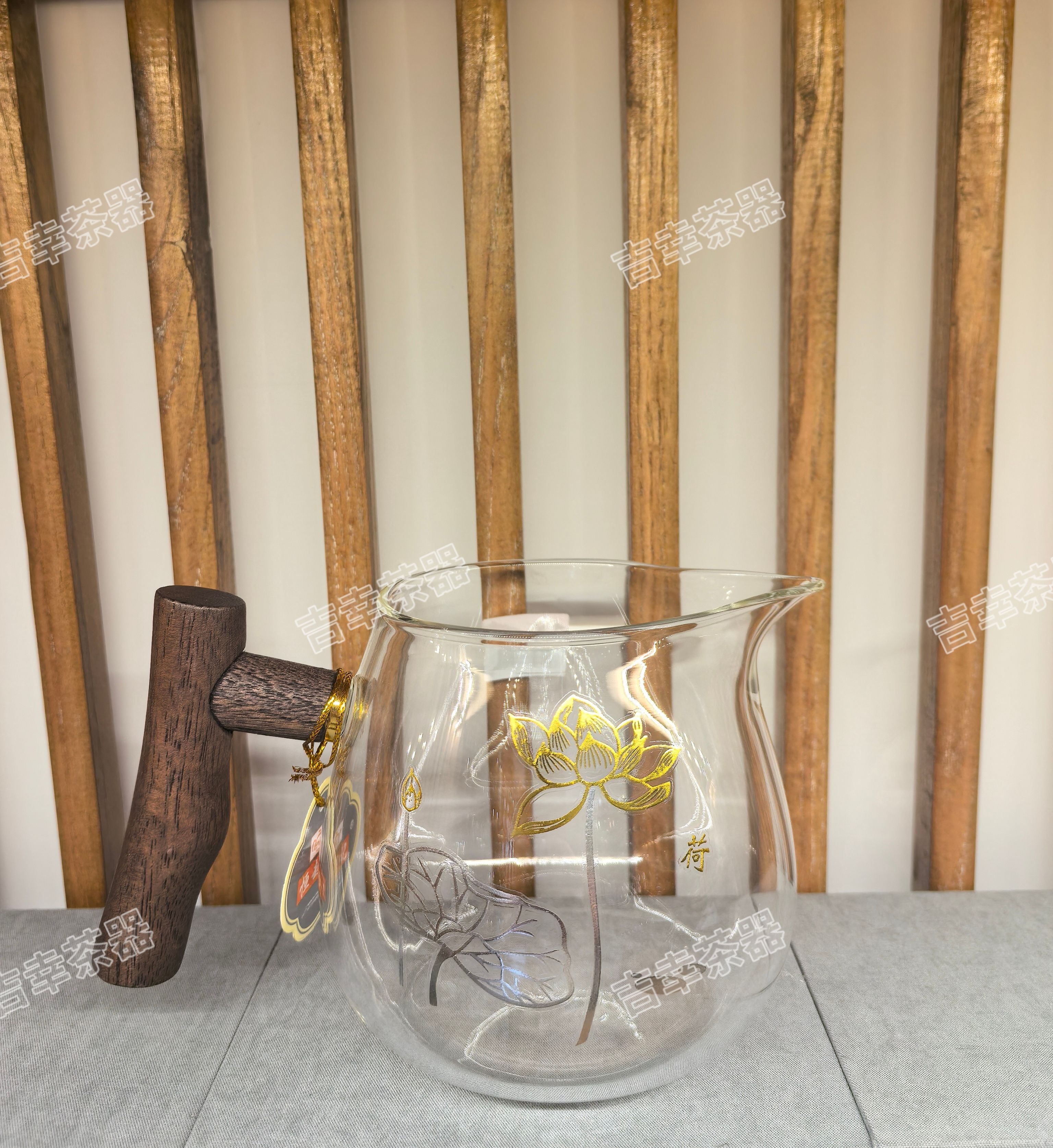 恒越记玻璃加厚木把公道杯公杯高硼硅耐热玻璃茶海茶具配件