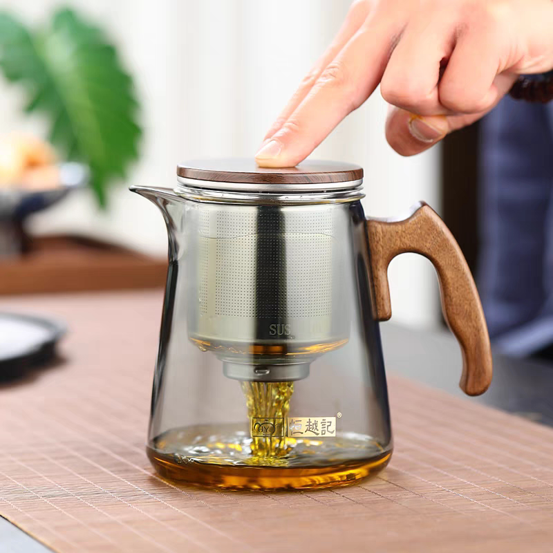 恒越记玻璃磁吸无杆飘逸杯一键过滤茶水分离家用办公茶具600ml