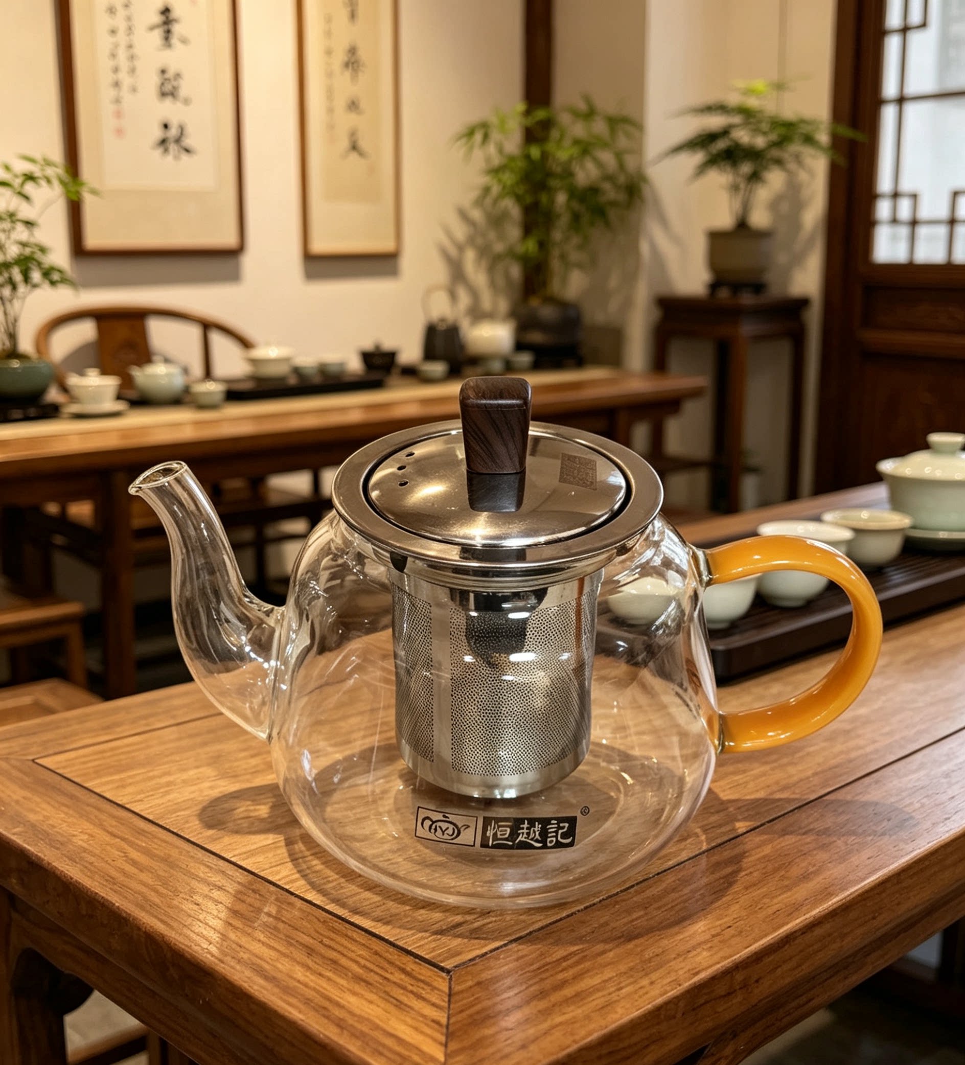 恒越记玻璃泡茶壶高硼硅耐热玻璃壶办公泡茶壶600ml