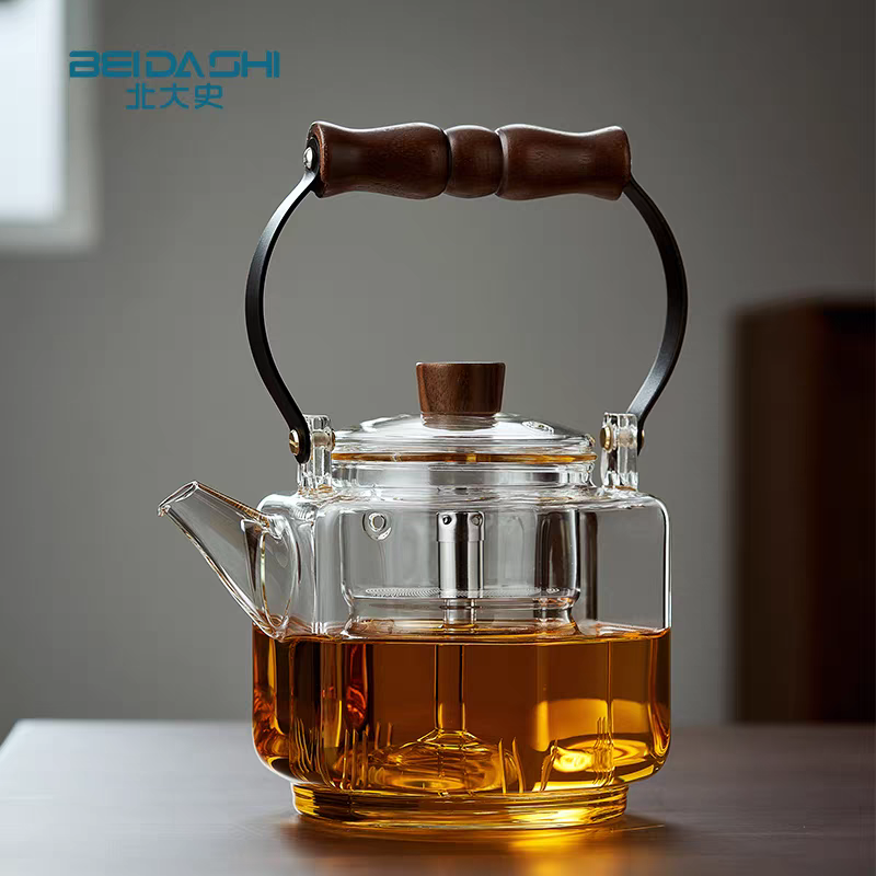 北大史玻璃蒸煮茶壶电陶炉煮茶六角提梁壶蒸煮一体壶单壶750ml