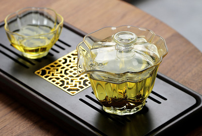 玉见玻璃百财盖碗熏银带过滤孔泡茶碗功夫茶具泡茶器180ml