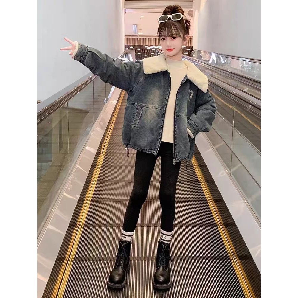 女童牛仔外套加绒加厚2025新款时髦洋气女孩儿童冬季冬装宽松上衣