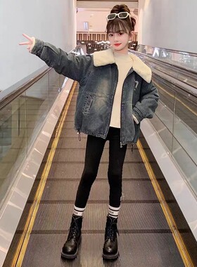 女童牛仔外套加绒加厚2025新款时髦洋气女孩儿童冬季冬装宽松上衣