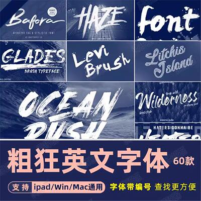 ps毛笔英文字体包下载procreate粗狂笔刷书法手写字体mac/win