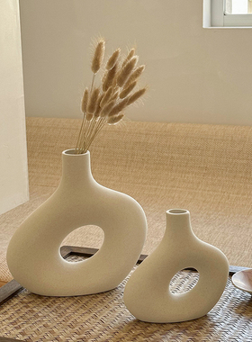 风格现代简单素色陶瓷花瓶干花插花艺术风格民宿客厅卧室装饰品家