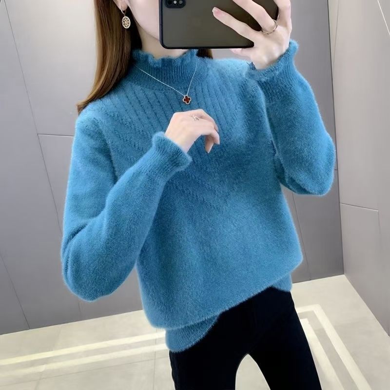 木耳边毛衣女新款水貂绒