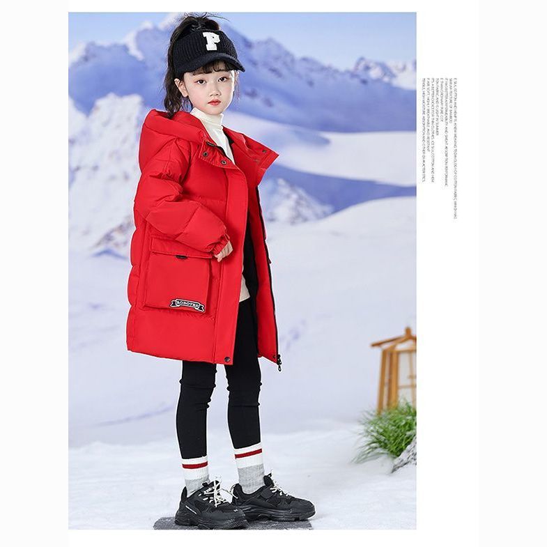 洁成依依中长款女童白鸭绒羽绒服50-70%白鸭绒填充立体装饰通用8-