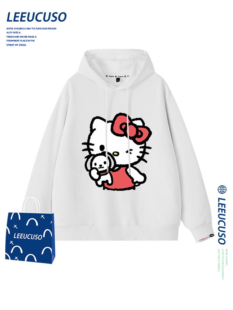 LEExuss凯蒂猫连帽卫衣女款秋冬加绒大码高级感女装美式情侣外套